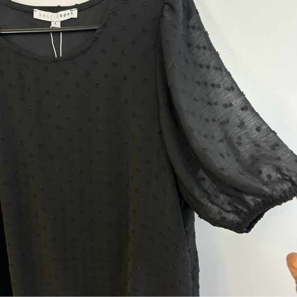 NWT Baltic Born Tawnie Swiss Dot Black Short Puff Sleeve Top Size Large - Picture 5 of 13
